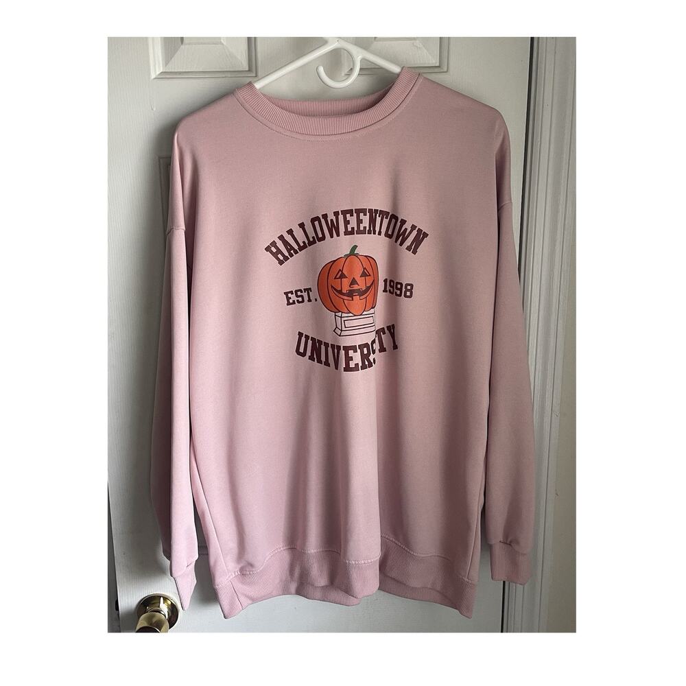 Pink HalloweenTown University Est. 1998 Graphic Print Crewneck Sweatshirt L